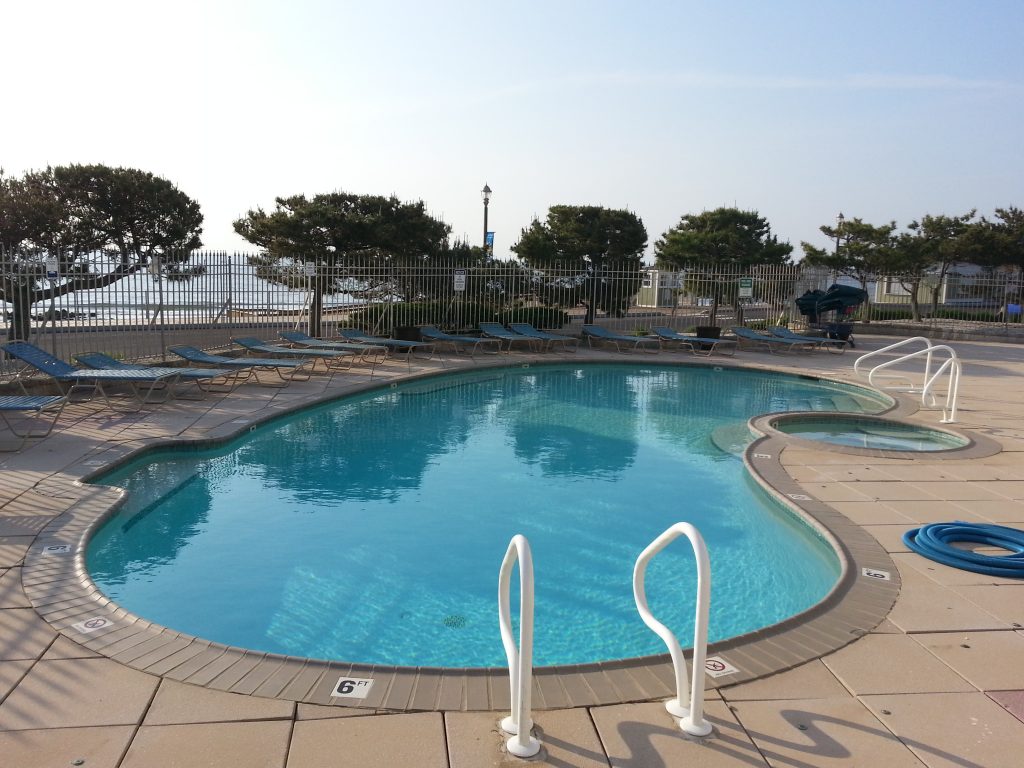 At the east end of the building overlooking the ocean, Ocean Plaza has a beautiful heated pool.